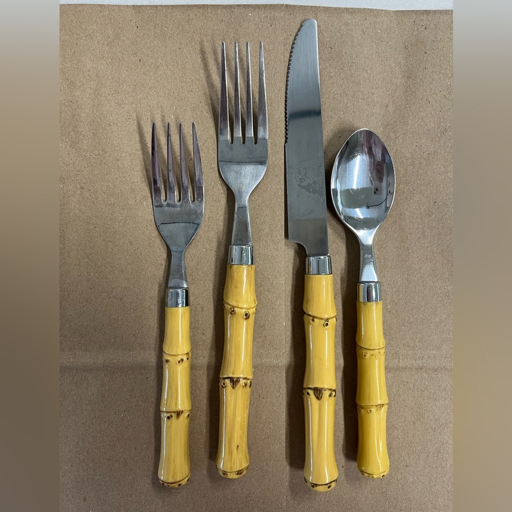 Faux Bamboo-Style Stainless Steel Flatware Set